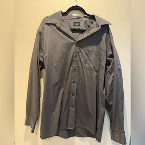 Haggar Gray and Black Microcheck Button-Up Shirt